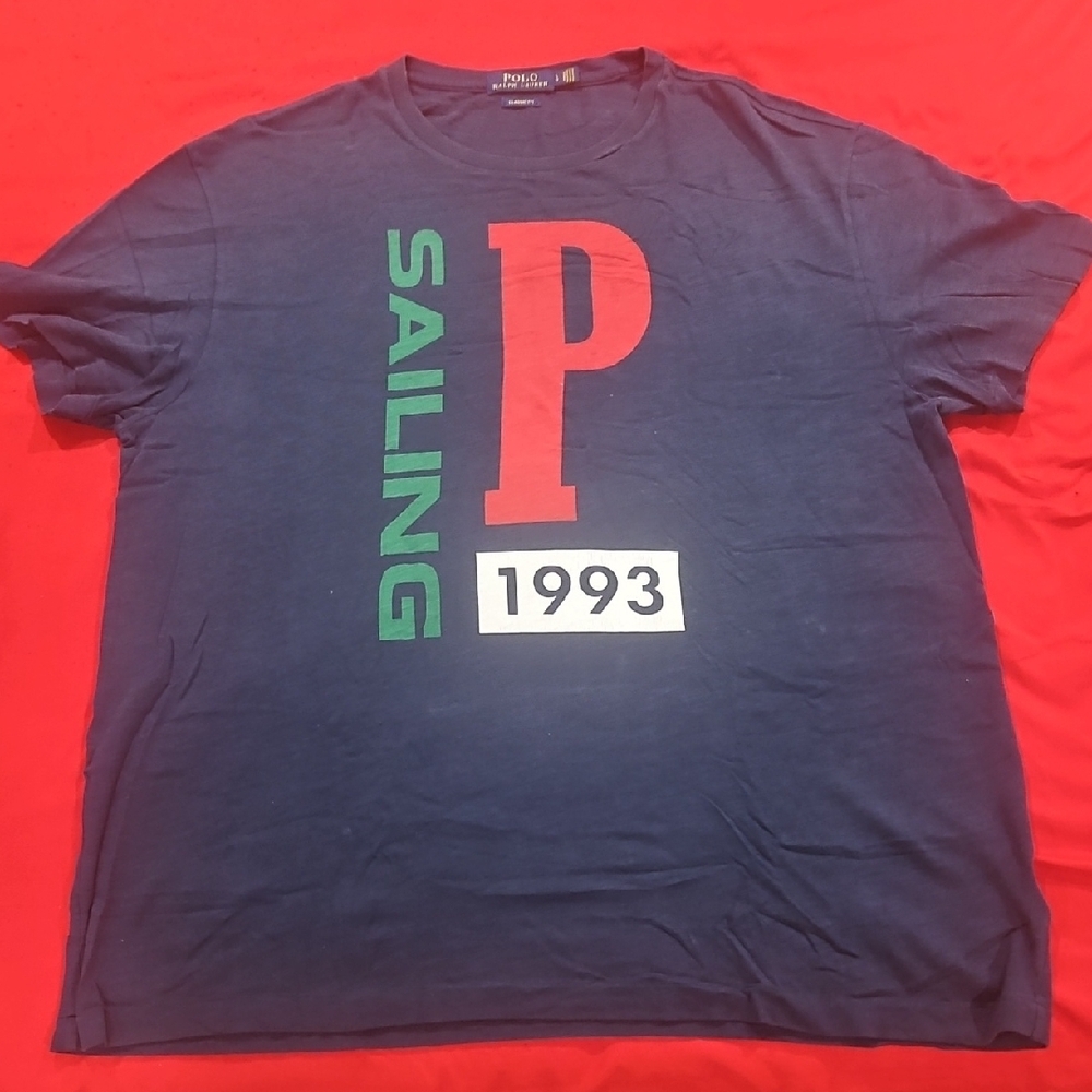 Navy Sailing Graphic T-Shirt with Red and Green Accents